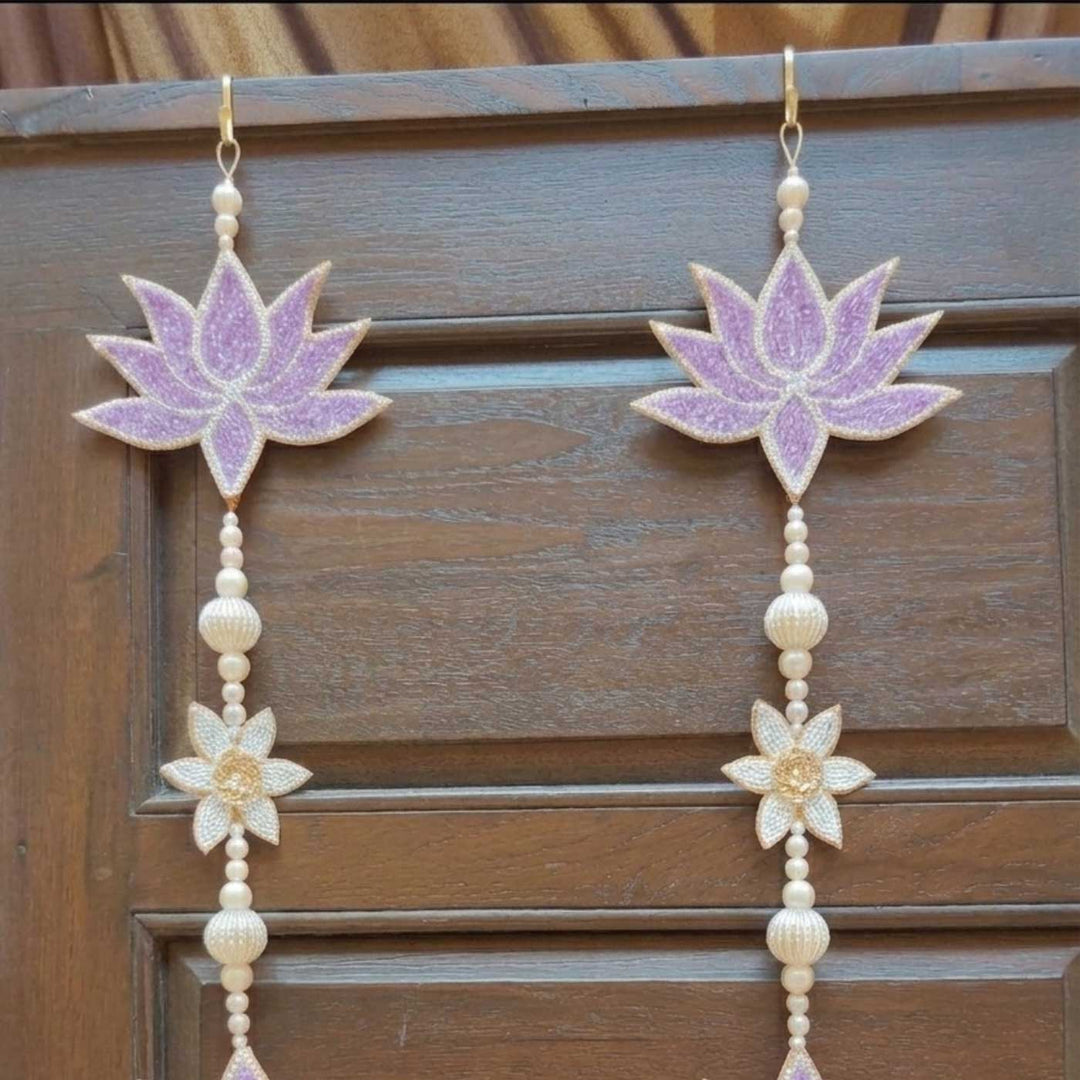 2 Pc | Purple Lotus Beaded Hanging With Pearl Tassels