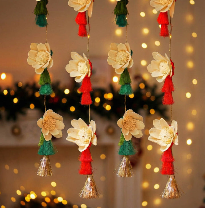 2 Pc | 48 Inch | White Shola Christmas Door Hanging With Lights