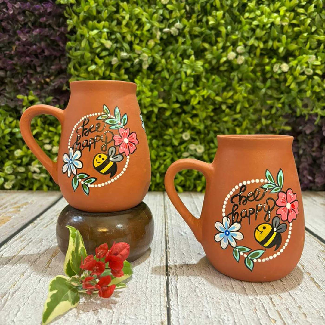 Hand-Painted "Bee Happy" Terracotta Mug