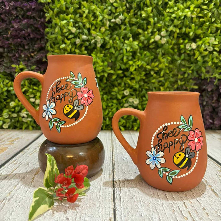 Hand-Painted "Bee Happy" Terracotta Mug