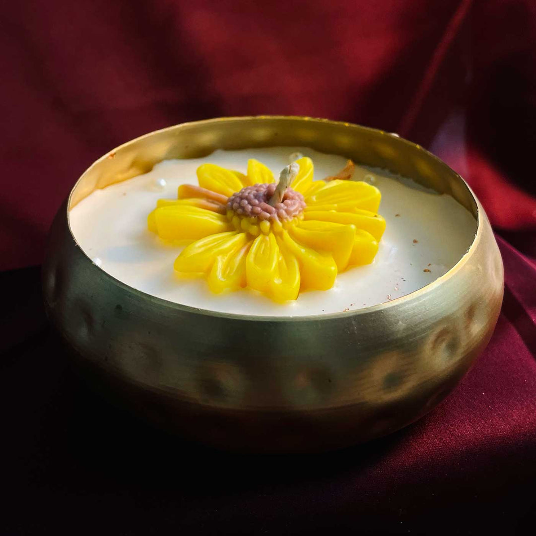 Handmade Shubha Urli Flower Design Soy Wax Scented Candle