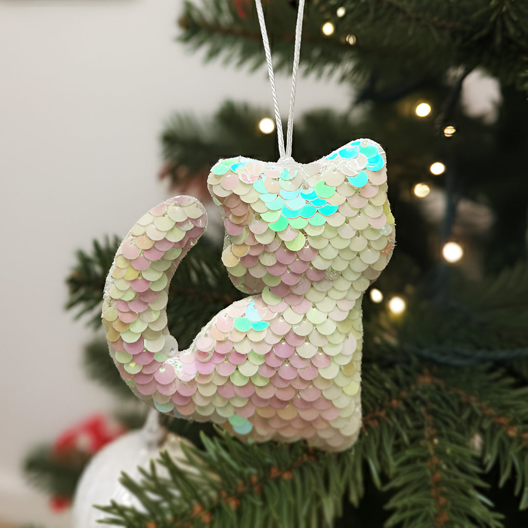 Handmade Sequin Kitten Ornament For Christmas Decoration
