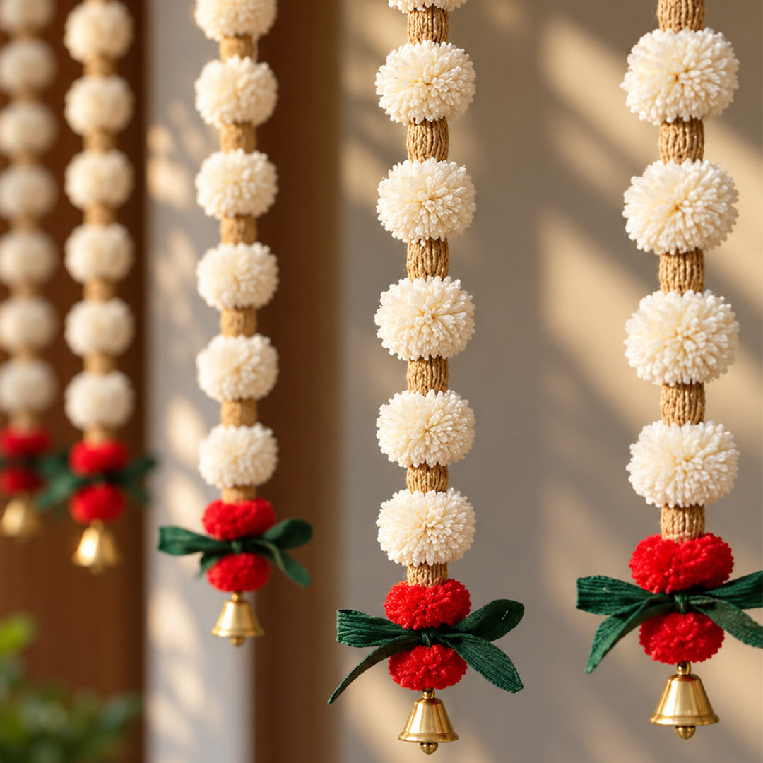 Handmade Divine Cascade White Shola Flower Hangings | Set Of 2