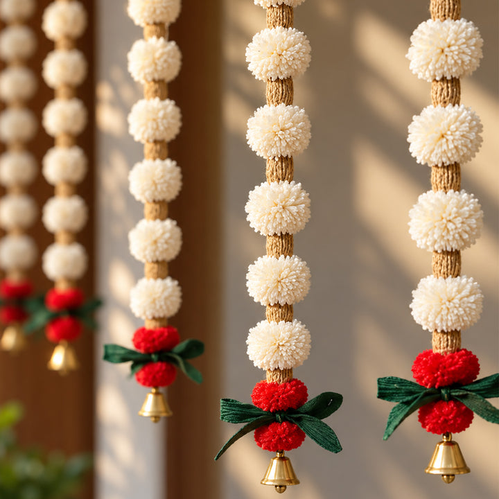 Handmade Divine Cascade White Shola Flower Hangings | Set Of 2