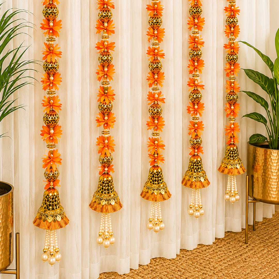 Handcrafted Artificial Flower Orange Tassel Hangings For Festive Decor