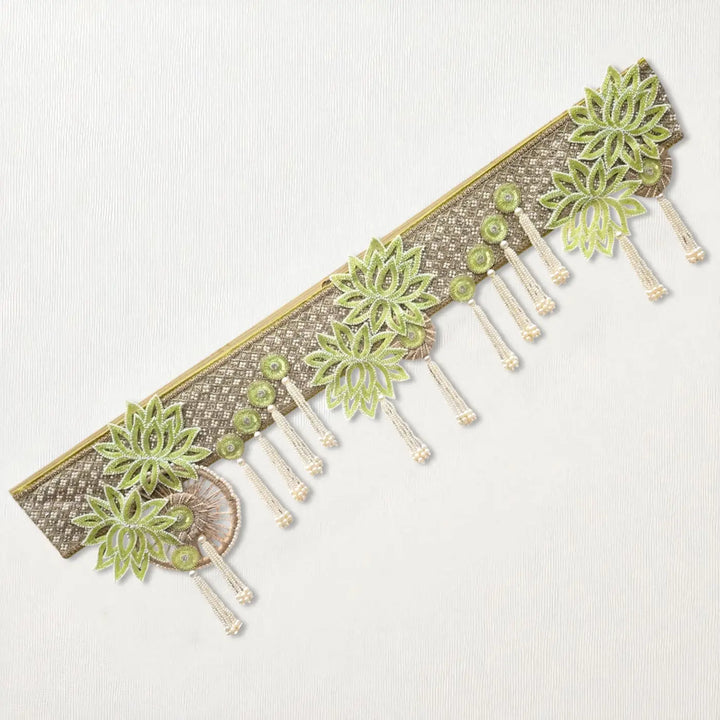Hand Embroidered Beaded Green & White Designer Toran
