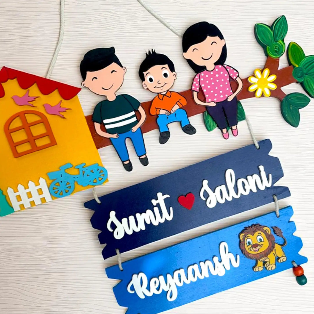 Personalized Tree House Theme MDF Wood Name Plate For Family