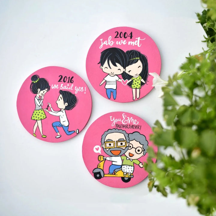 Personalized Hand-Painted Story MDF Wood Fridge Magnet | Set Of 3