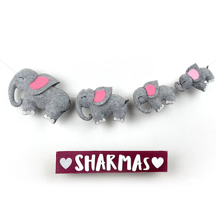 Personalized Handmade Elephant Family Felt Kids Name Plate