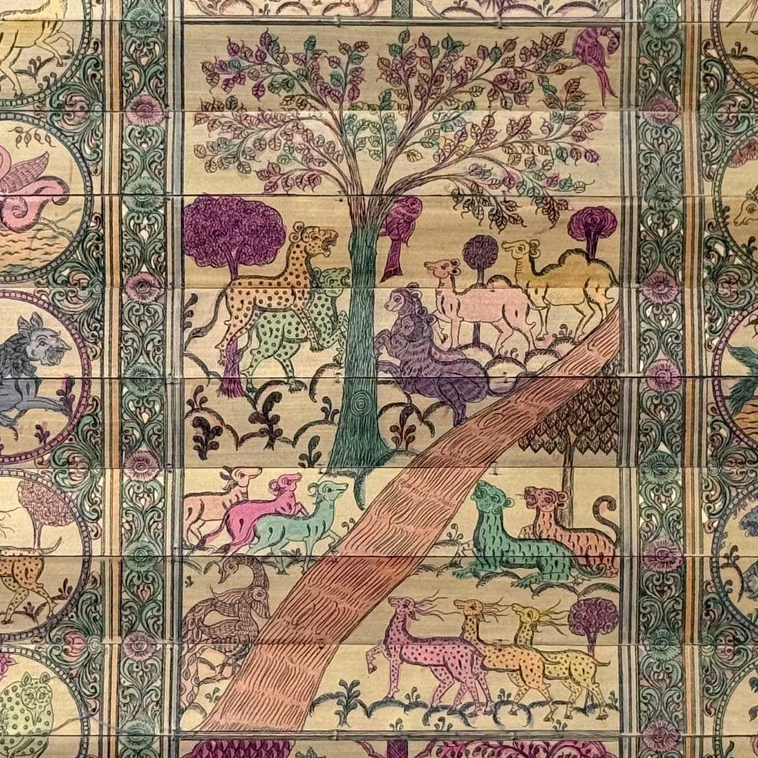 18 X 30 Inch | Handmade Palm Leaf Animals Painting