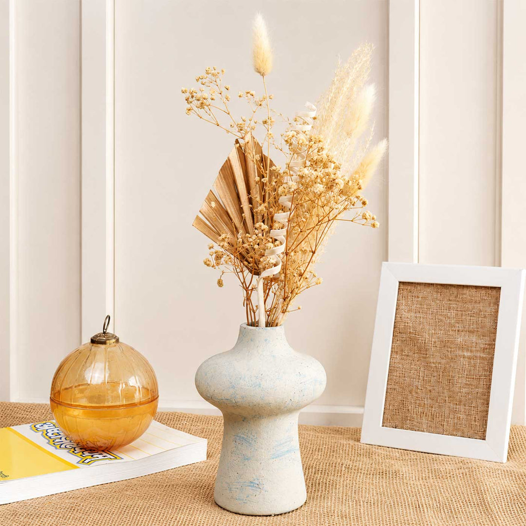 Azure Heritage Porcelain Vase With Dried Flower Bunch