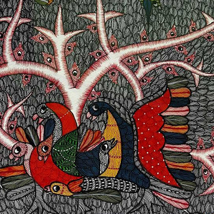 15 x 22 Inch | Eyes of the Tree | Original Hand Painted Tribal Gond Art Painting | Acrylic Paints On Paper