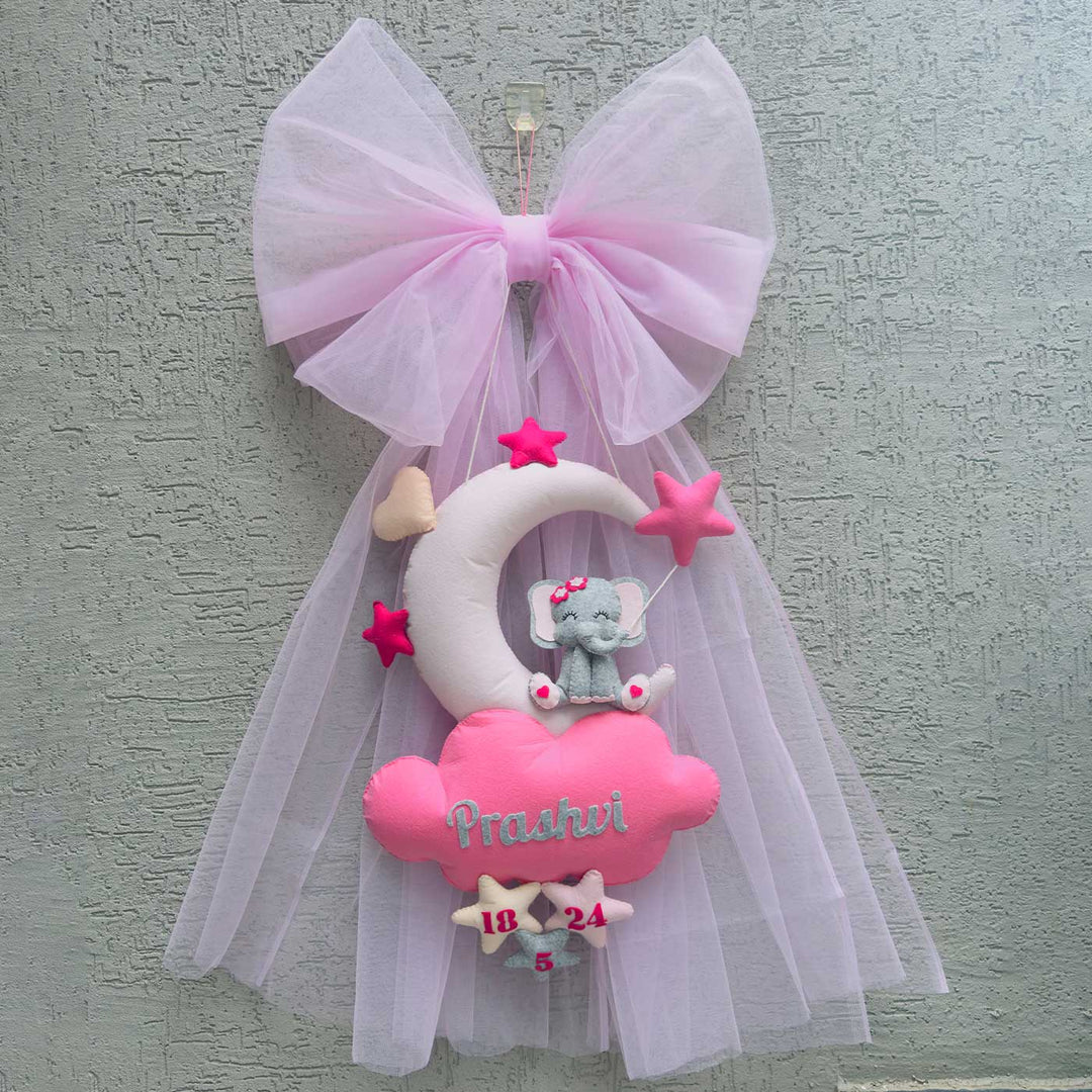 Personalized Handmade Elle On The Cloud Bow Felt Name Plate For Kids