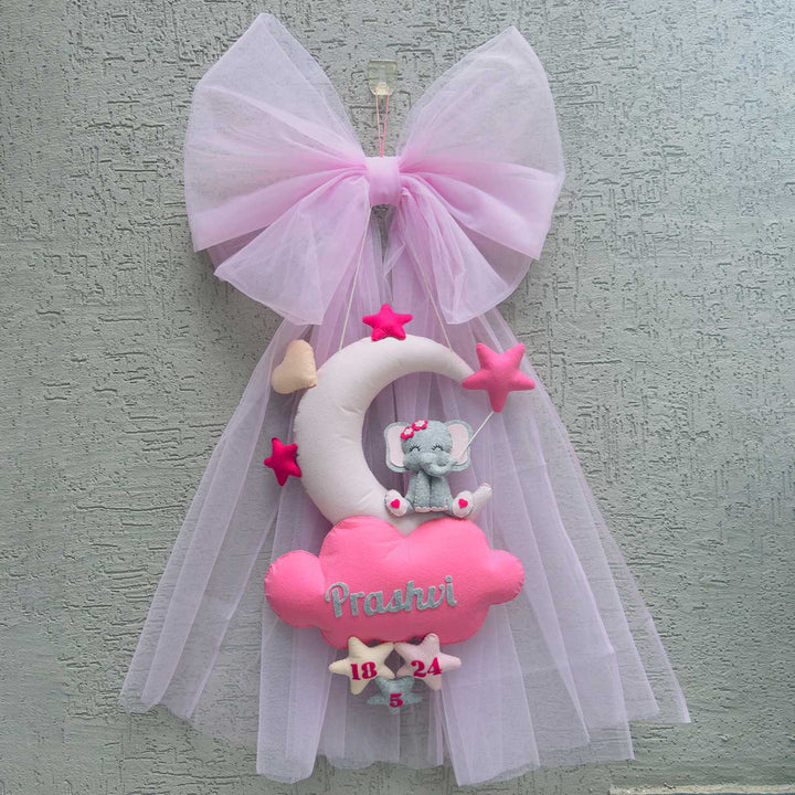 Personalized Handmade Elle On The Cloud Bow Felt Name Plate For Kids