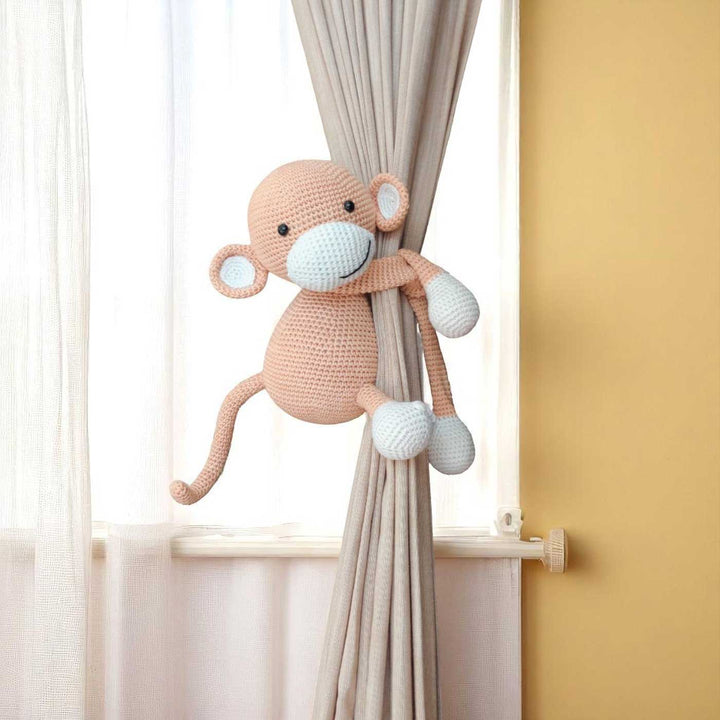 Handmade Crochet Monkey Curtain Tie for Newborns