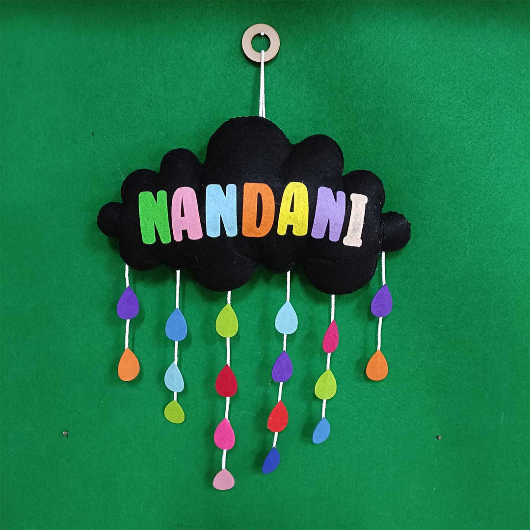 Personalized Handmade Cloud with Raindrops Felt Kids Name Plate