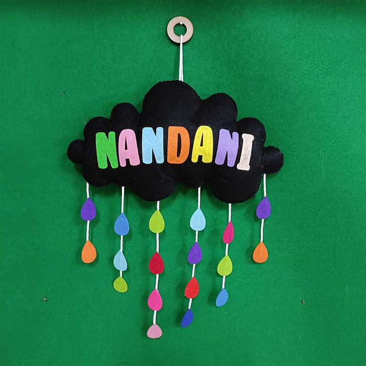 Personalized Handmade Cloud with Raindrops Felt Kids Name Plate