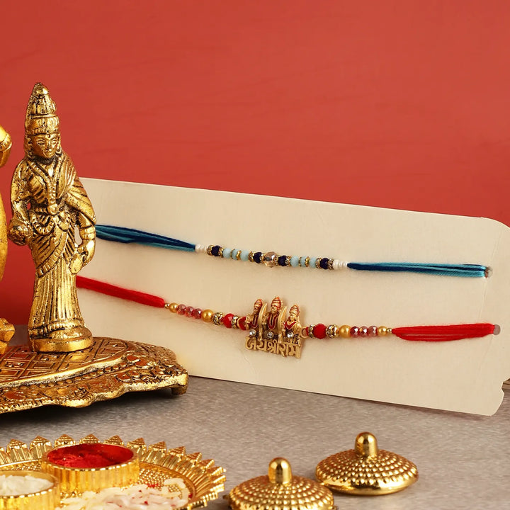 Handmade Shri Ram Rakhi Hamper | Includes 1 Ramdarbar Idol, 2 Rakhis, 1 Roli Chawal