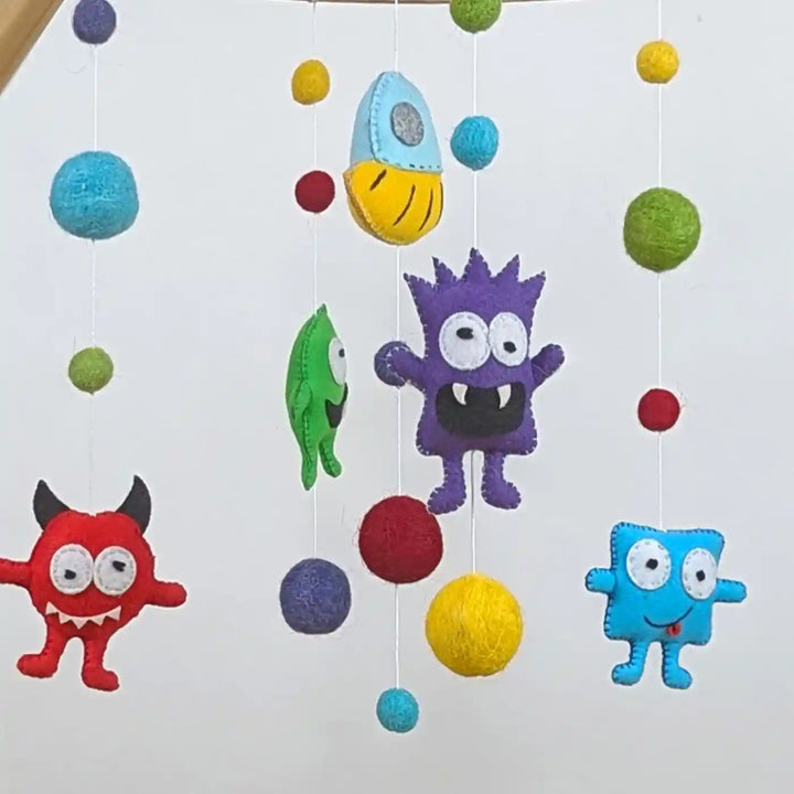 Handmade Monsters In Space Theme Felt Cot Mobile