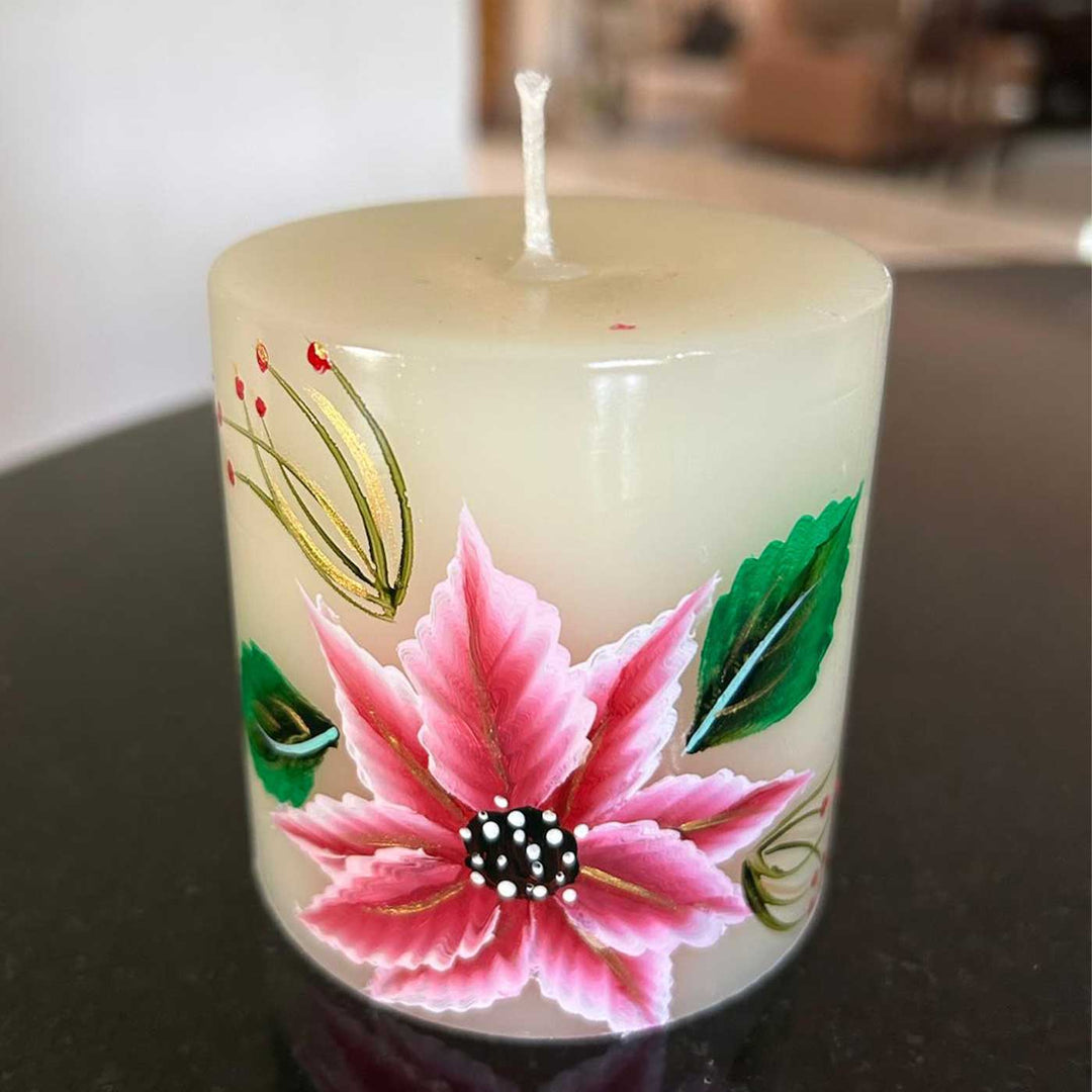 Hand-Painted Pink Floral Circular Paraffin Scented Candle