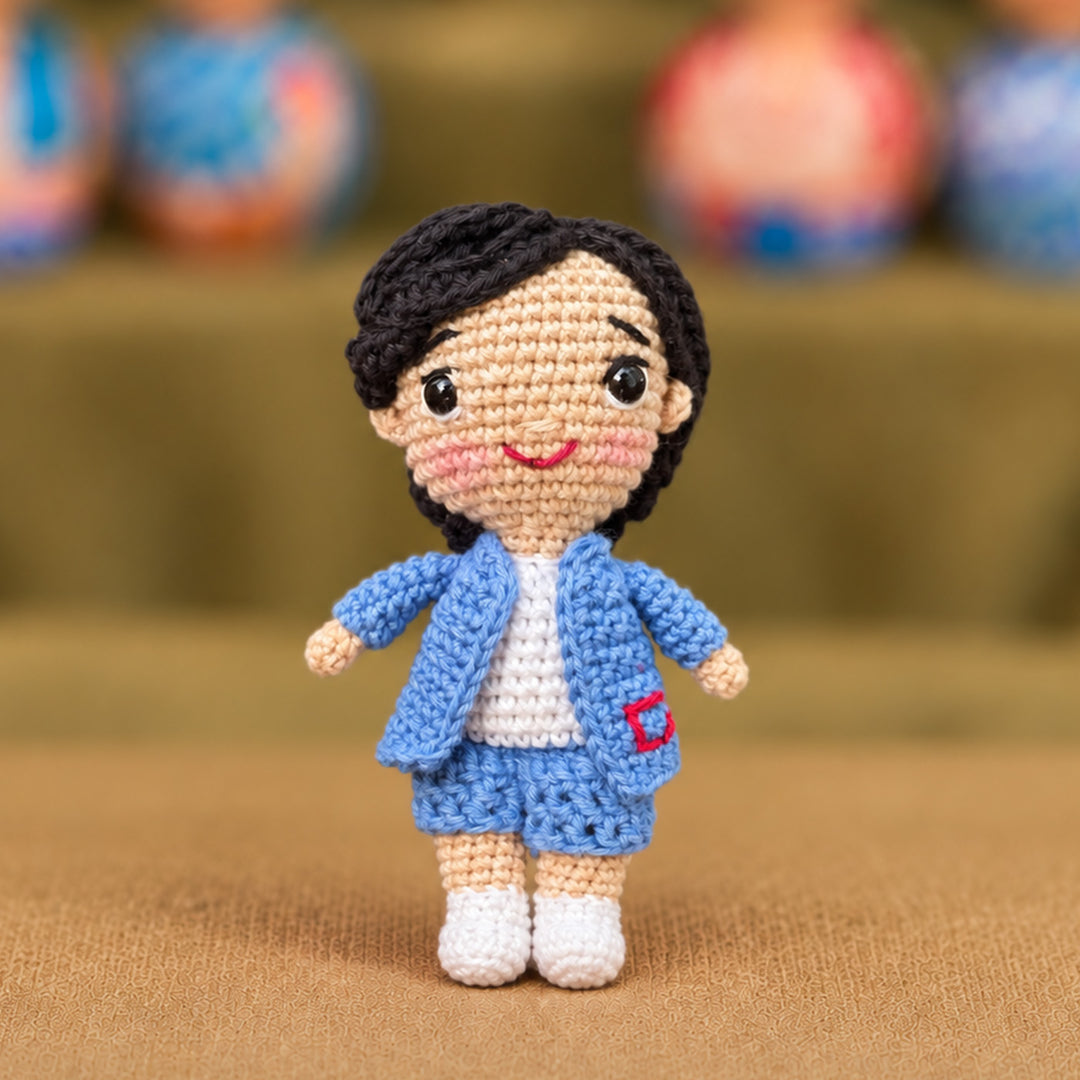 Photo Personalized Handmade Football Person Crochet Cotton Doll For Gifting