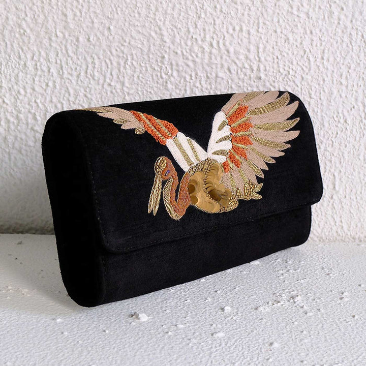 Handmade Embroidered Chloe Bird Design Velvet Sling Bag