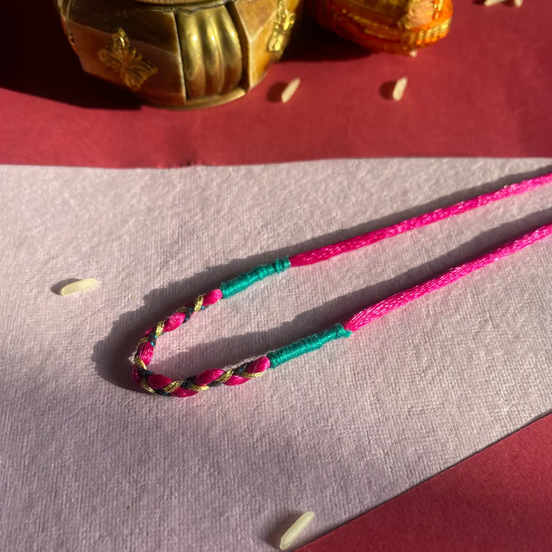Handmade Ecofriendly Braided Multicolour Rakhi With Roli Chawal