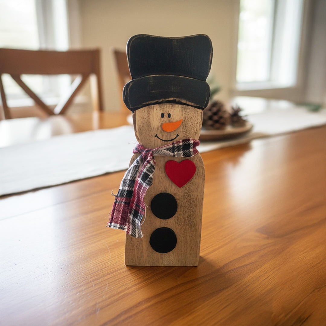 10 Inch | Handmade Snowman Wooden Table Decor