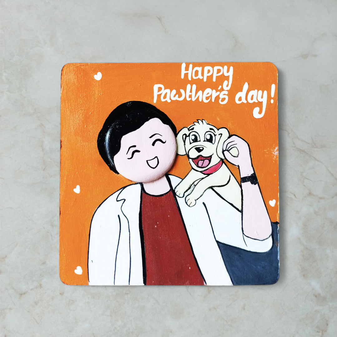 Photo Personalized Hand-Painted Pet Dad Theme MDF Wood Fridge Magnet