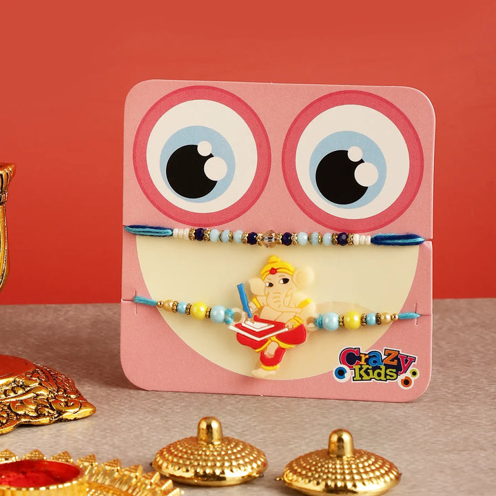Handmade Ganesha Rakhi Hamper | Includes 1 Ganesha Idol, 2 Rakhis, 1 Roli Chawal