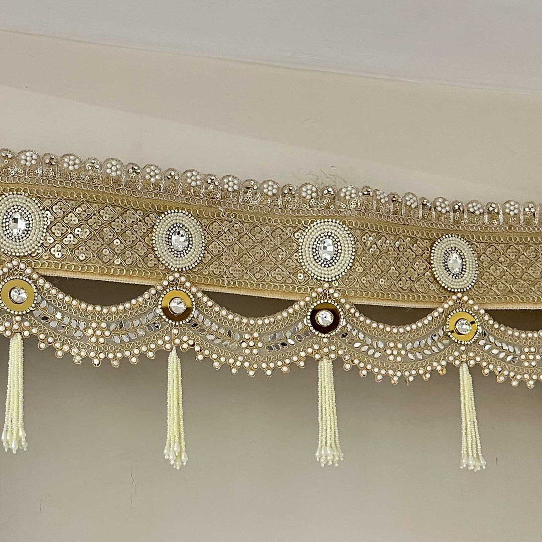 Handmade Beaded Golden Pearl Jute Toran