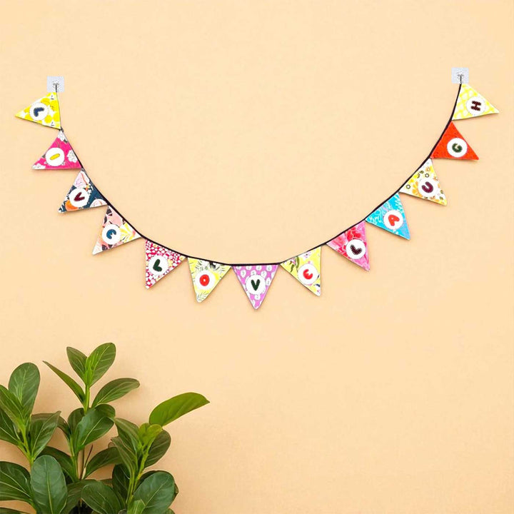 Handmade Multicolored "Live Love Laugh" Upcycled Fabric Bunting