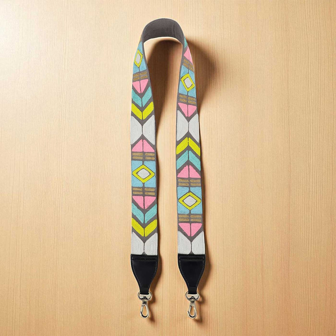 Handmade Grey Colorful Design Canvas Bag Strap