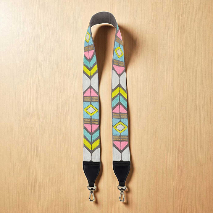 Handmade Grey Colorful Design Canvas Bag Strap