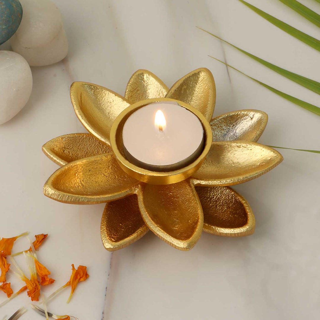 Handmade Double Floral Aluminium Tealight Holder For Festive Decor