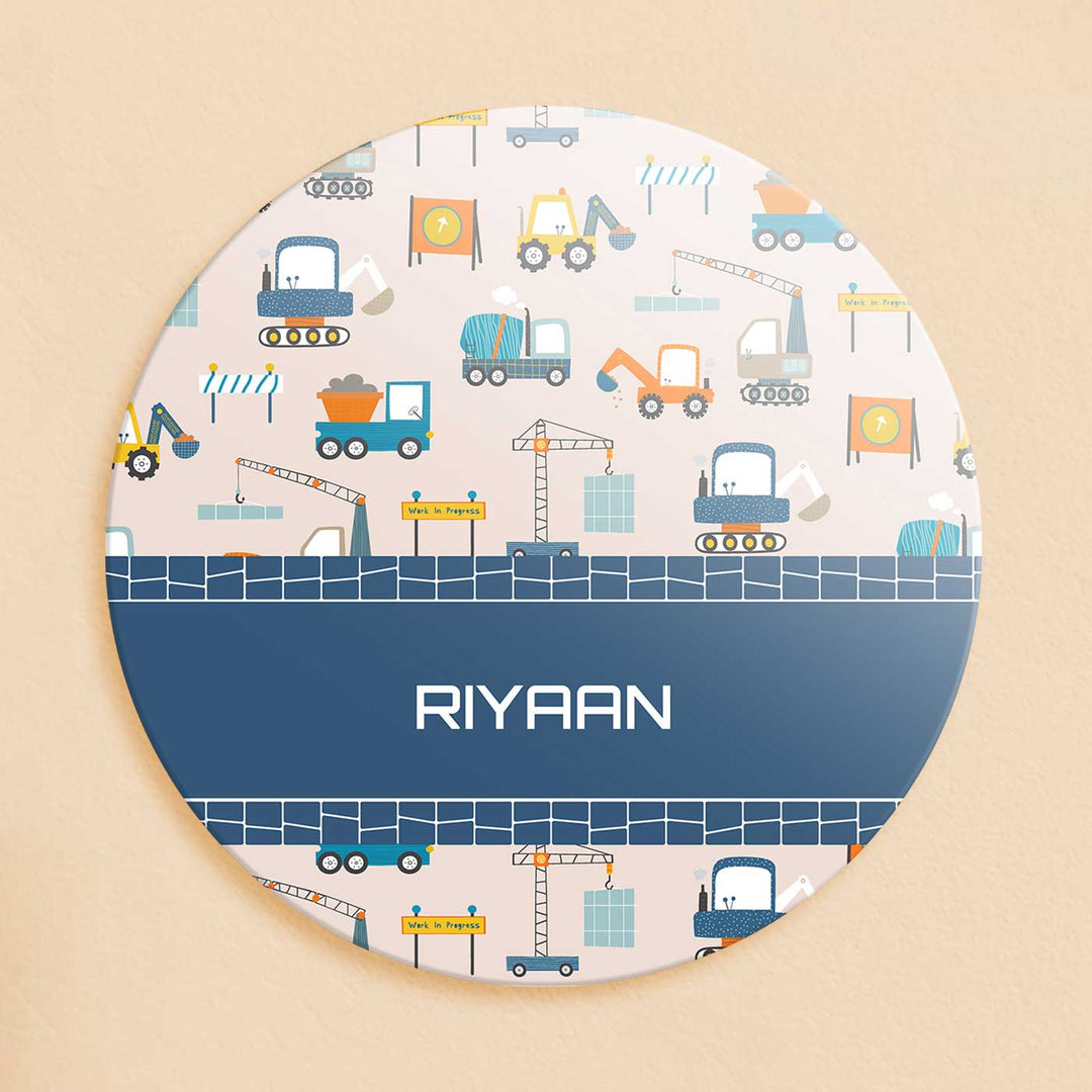 Personalized Construction Site Theme Acrylic Kids Name Plate