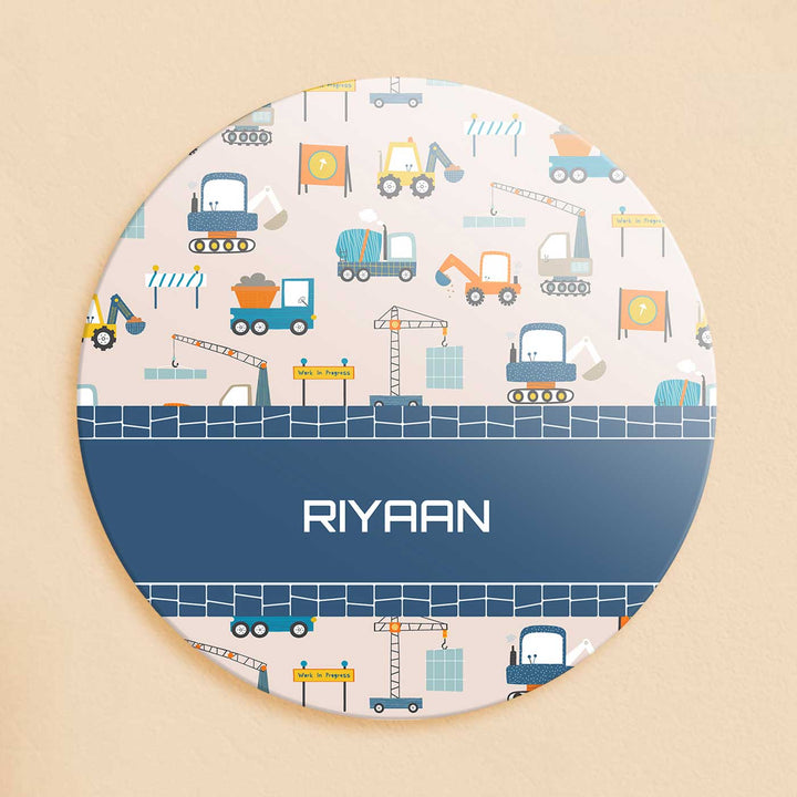 Personalized Construction Site Theme Acrylic Kids Name Plate