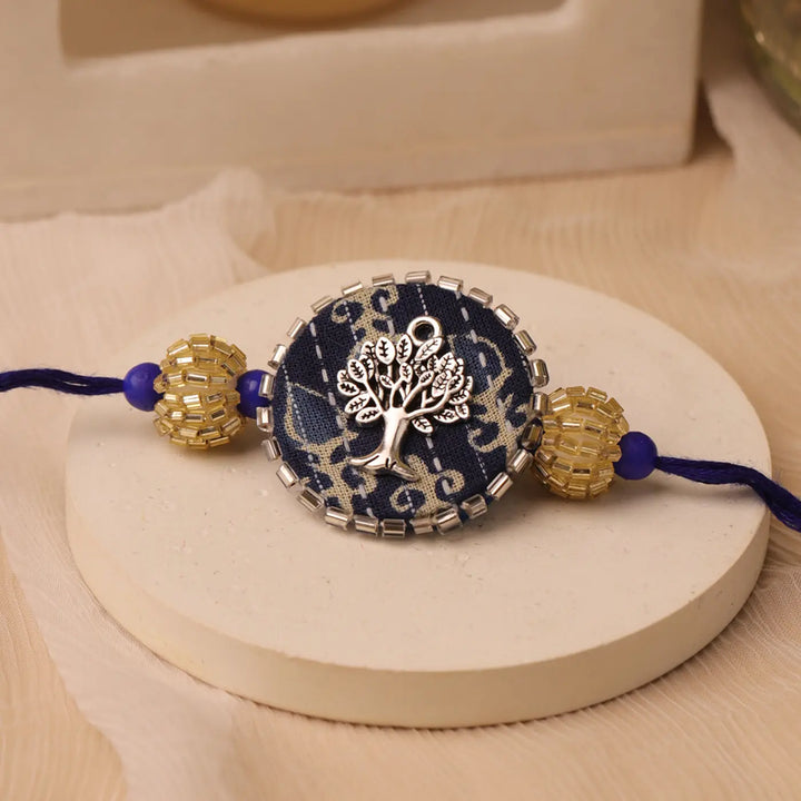 Handmade Blue Tree Of Life Rakhi With Roli Chawal