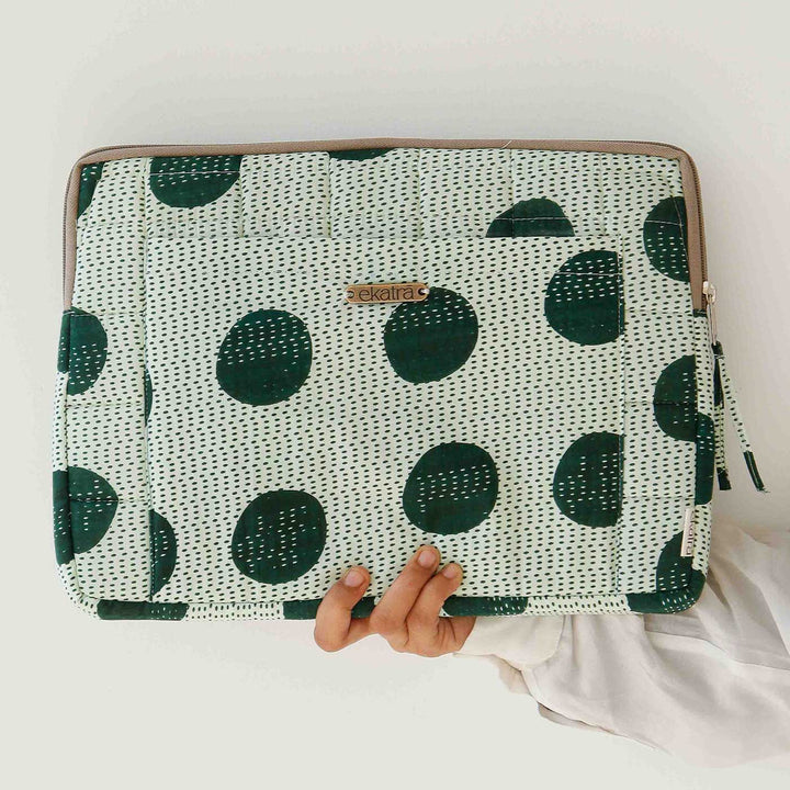 Handmade Sustainable Green Dots Laptop Sleeve