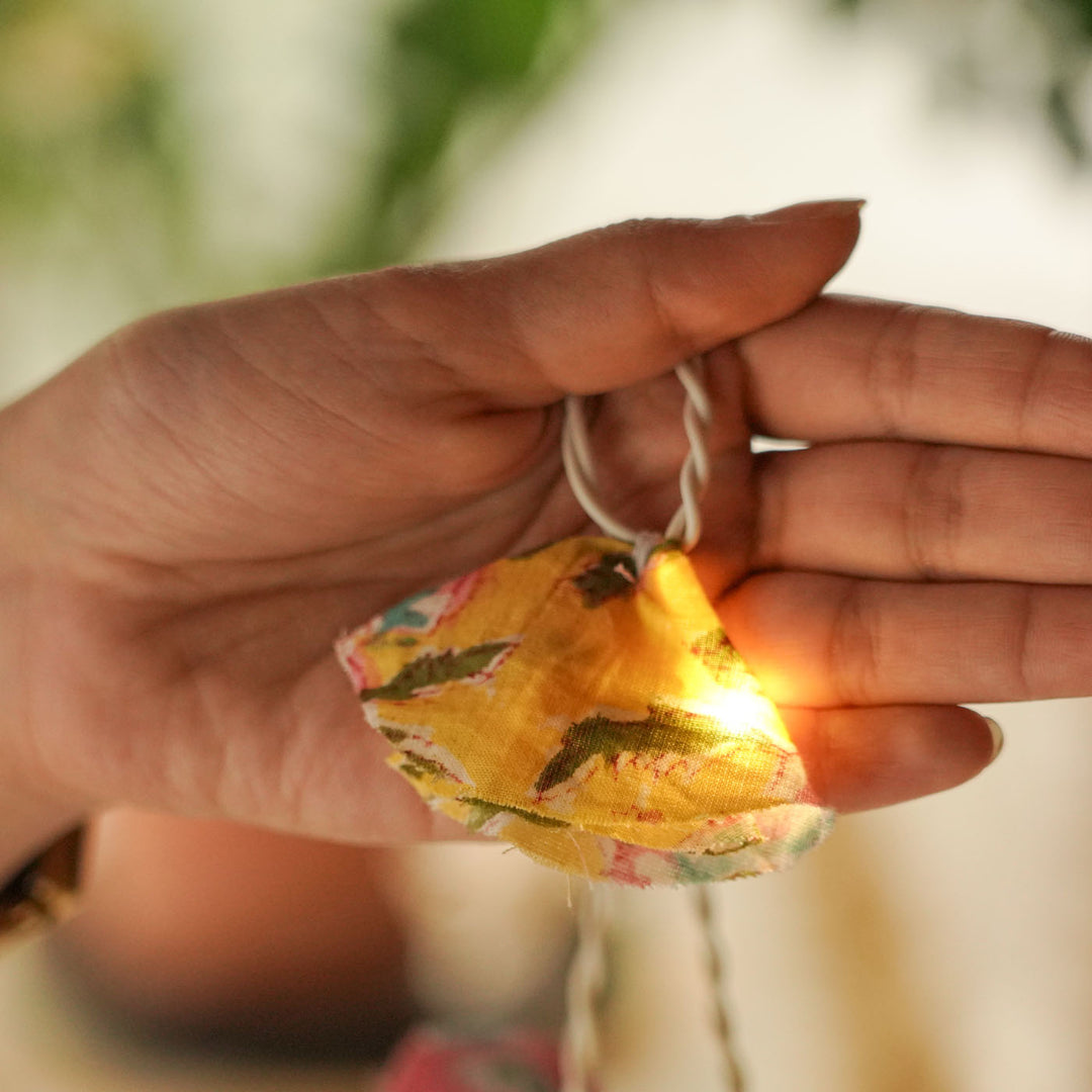 9.15m, 50 Bulbs | Handmade Assorted Block Printed Pastel Fabric LED Fairy Light