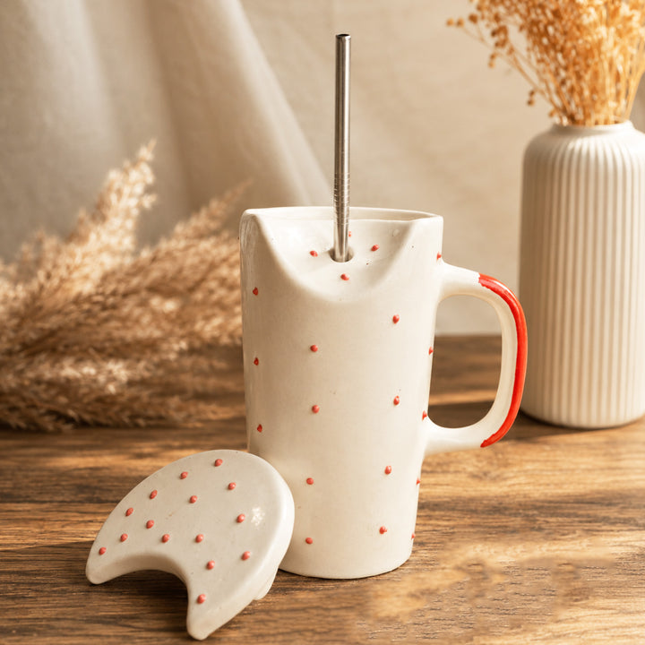 Crimson Ceramic Sipper Rakhi Hamper With Steel Straw & Roli Chawal For Brother