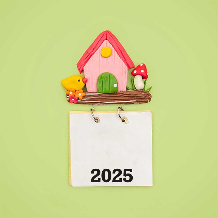 Pink Birdhouse 2025 Clay Calendar Magnet