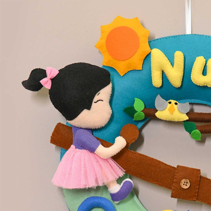 Personalized See-Saw Theme Round Felt Kid's Nameplate For Siblings