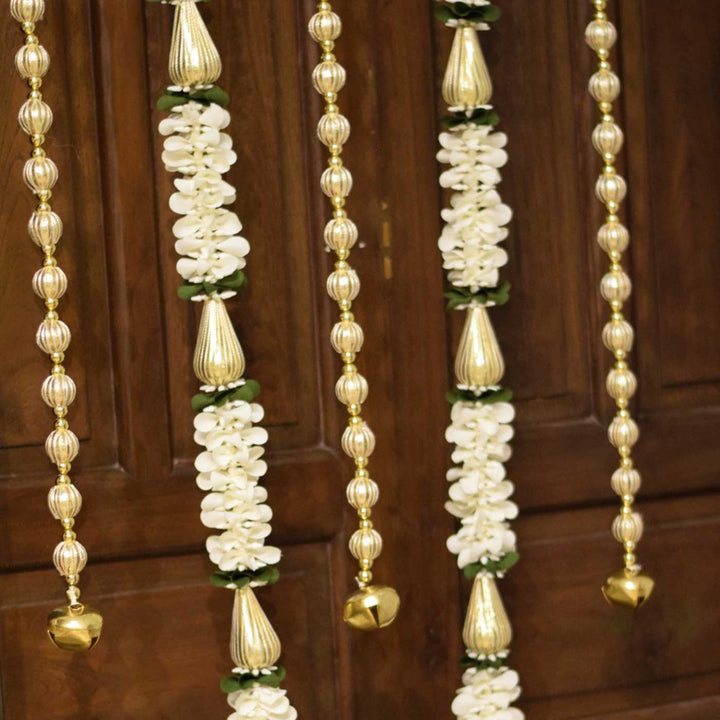 9 Pc | Phool & Gota Hanging Set With Pearl Tassels & Bells