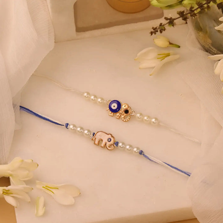 Handmade Elephant Evil Eye Rakhi With Roli Chawal | Set Of 2