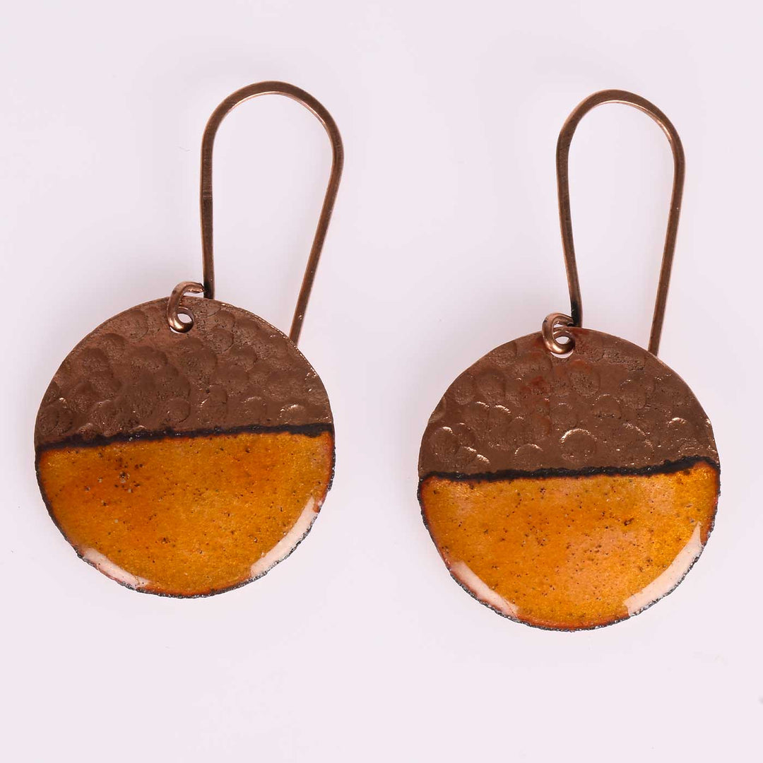 Handmade Half Moon Shaped Copper Enamel Earrings