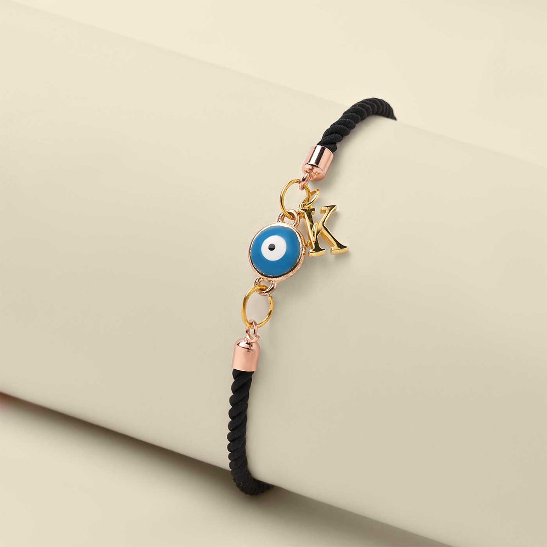 Personalized Handmade Mini Evil Eye Design Monogram Metal Rakhi