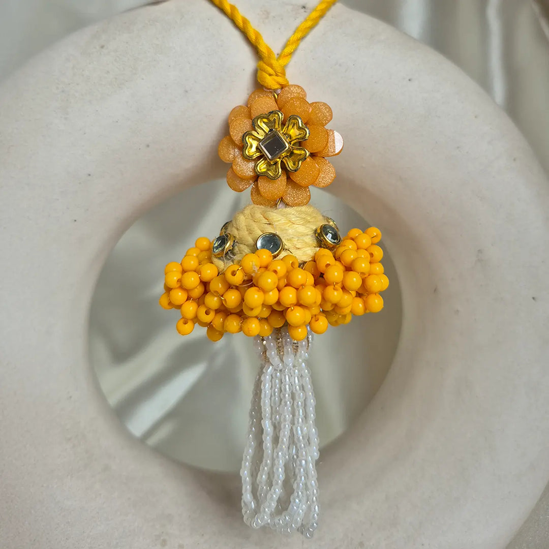 Handmade Beaded Floral Lumba Rakhi For Bhabhi