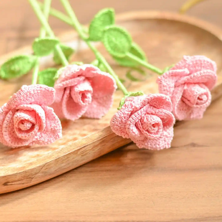 Handmade Crochet Rose Cotton Flower Stick | Pack Of 1
