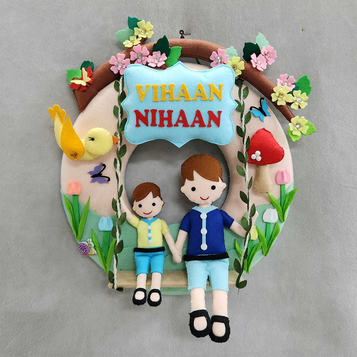 Handcrafted Personalized Spring Theme Felt Nameplate For Siblings